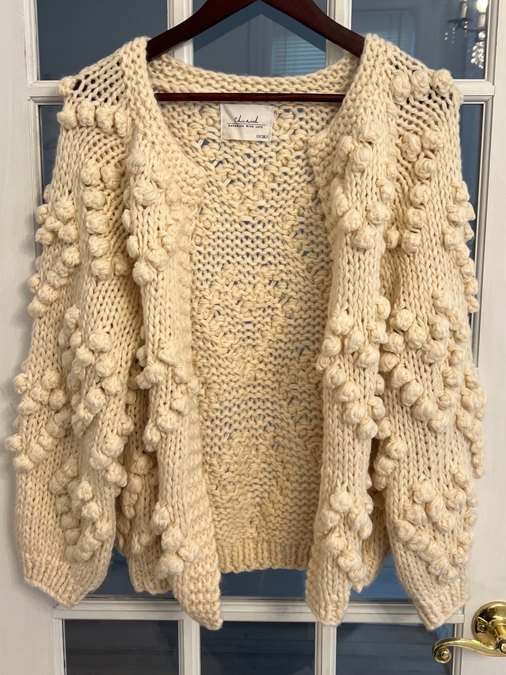 Chicwish Womens Knit Your Love Ivory Heart Bobble Wool Blend Open Front Cardigan
